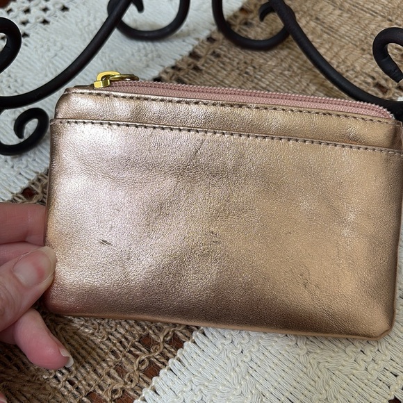Lodis Leather RFID Metallic Rose Gold Shimmer Zipper Clutch and Coin Pouch Set - Picture 11 of 14